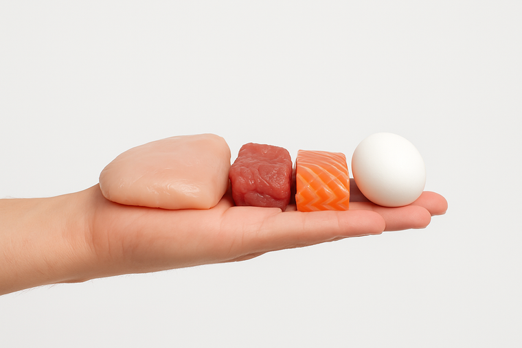 Porción de proteína: cuánto es de pollo, res, pescado o huevo