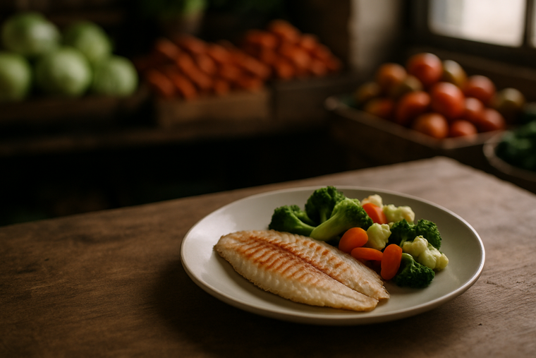 Pescado a la plancha con verduras